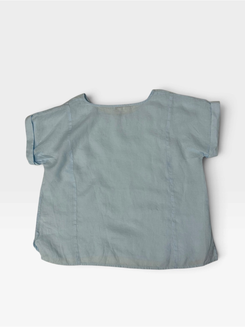 Linen Light Blue Short-Sleeve Blouse